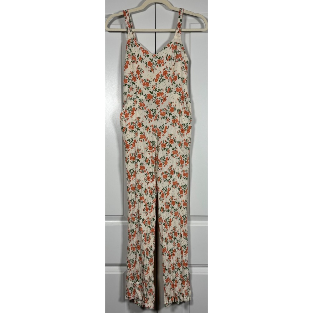 Market & Spruce Womens Jaida Smocked Back One-Piece Jumpsuit Cream Red Floral S